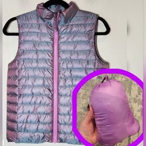 Lands' End Purple Holographic puffer vest. Packable.  Kids size medium